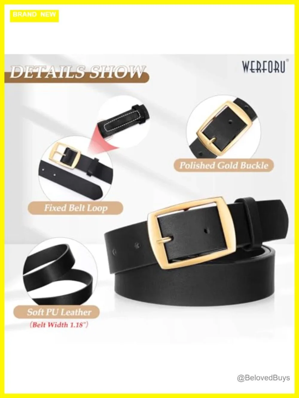 Women's PU Leather Belts with Gold Pin Buckle, 2 Pack Fashion Waistbands for